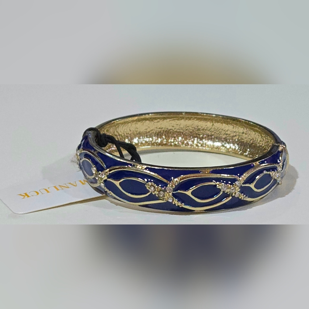 Nordstrom MANLUCK Royal‎ Blue Lattice Enamel Crystal Hinged Bangle  NWT